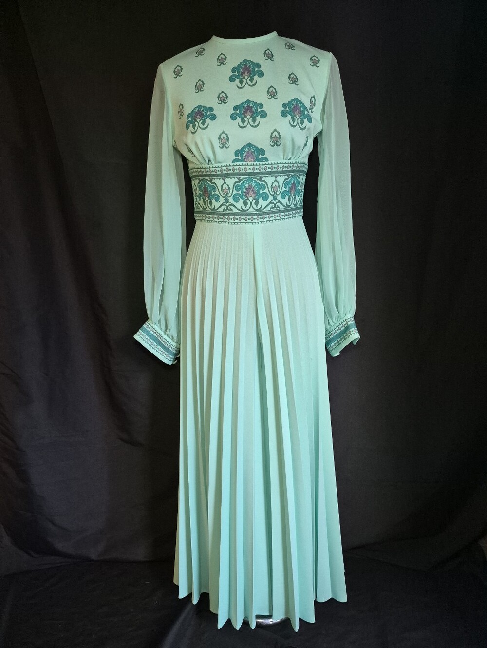 Vintage 70s Jumpsuit Mint Green Wide Leg Pleated Pant By Alfred Shaheen